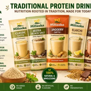 mitteeka pure sattu – 5 flavours taste kit | traditional protein drink